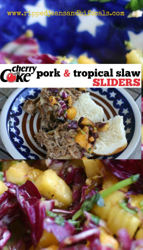 Cherry Coke Pork and Tropical Slaw Sliders Recipe via @jillrobbins | summer recipes | BBQ | easy recipes | gluten-free recipe | paleo | Jill Robbins of RippedJeansAndBifocals