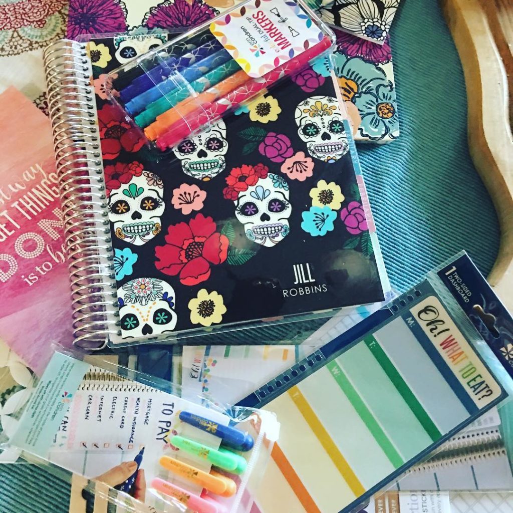 My new planner and other goodies from @erincondrendesign have made this first day of daylight savings time so much better. If I can't get organized with this haul then there's probably no hope for me at all. Here's hoping! #planner #sugarskull #ridiculouslyhappy