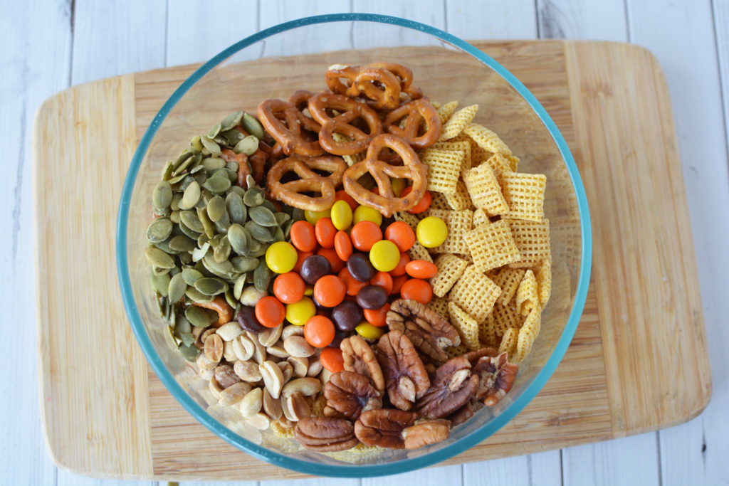 You can adjust the ingredients for your Thanksgiving Snack Mix if you don't want to add nuts