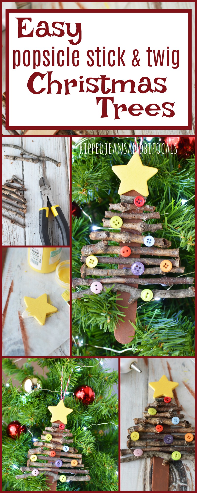 Super easy holiday craft for kids! Popsicle stick Christmas tree ornament|Ripped Jeans and Bifocals