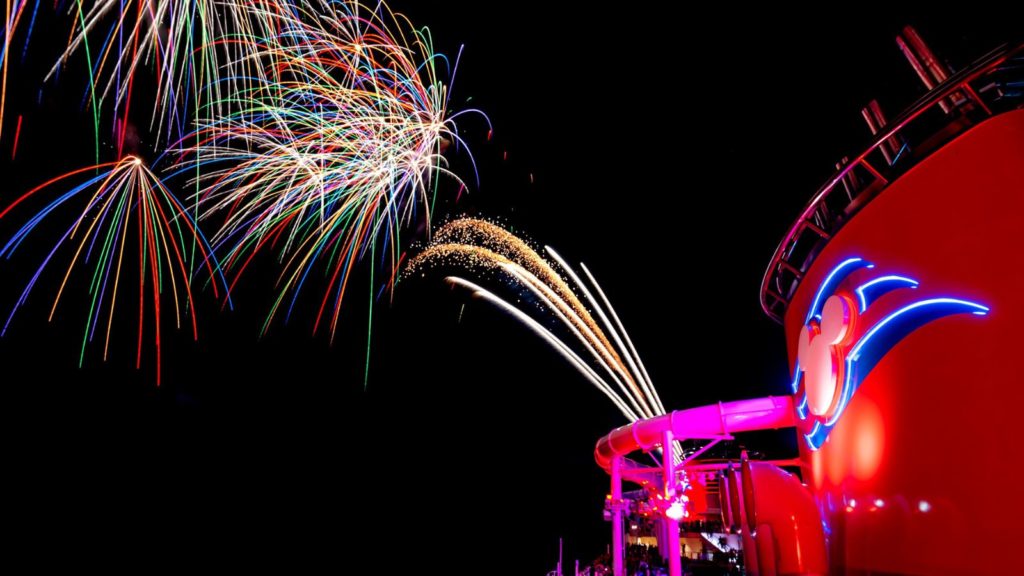 Pirate night fireworks at sea.