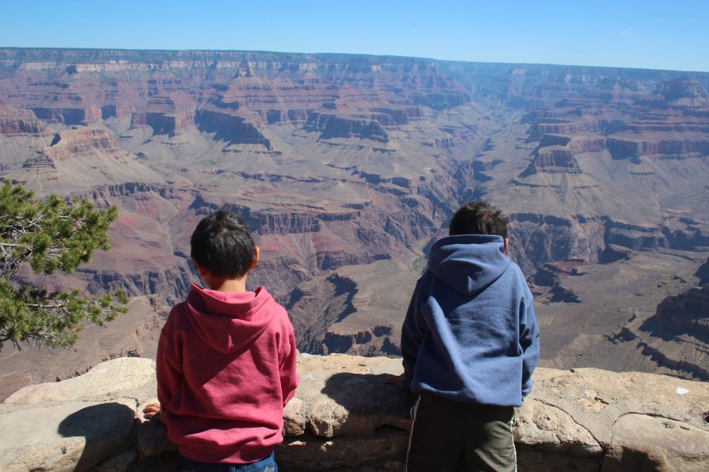 Best Places to stop on a Southwest Road Trip|Two boys looking over the Grand Canyon