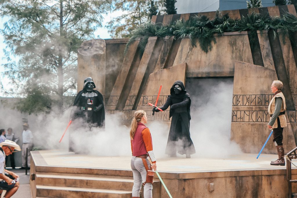 The Jedi Training Academy at Disney's Hollywood Studios: What you need to know|Darth Vader and Kylo Ren with Jedi Masters