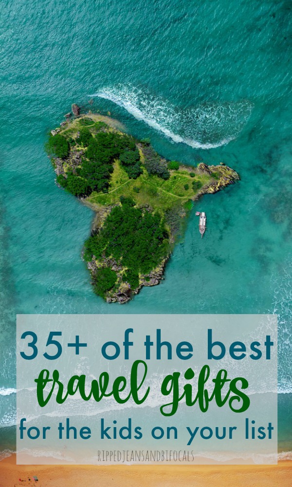 Picture of an island with text: Best travel gifts for kids