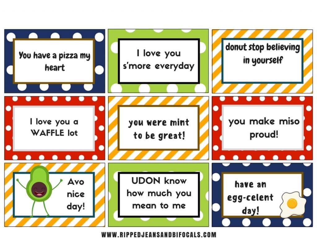 Cute, food-themed lunchbox printables