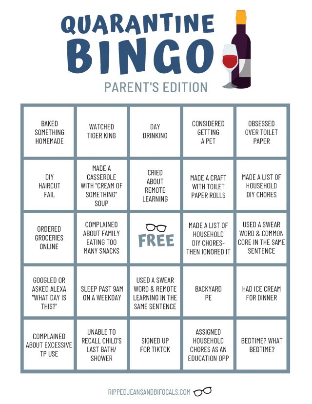 Quarantine Bingo Parenting Edition