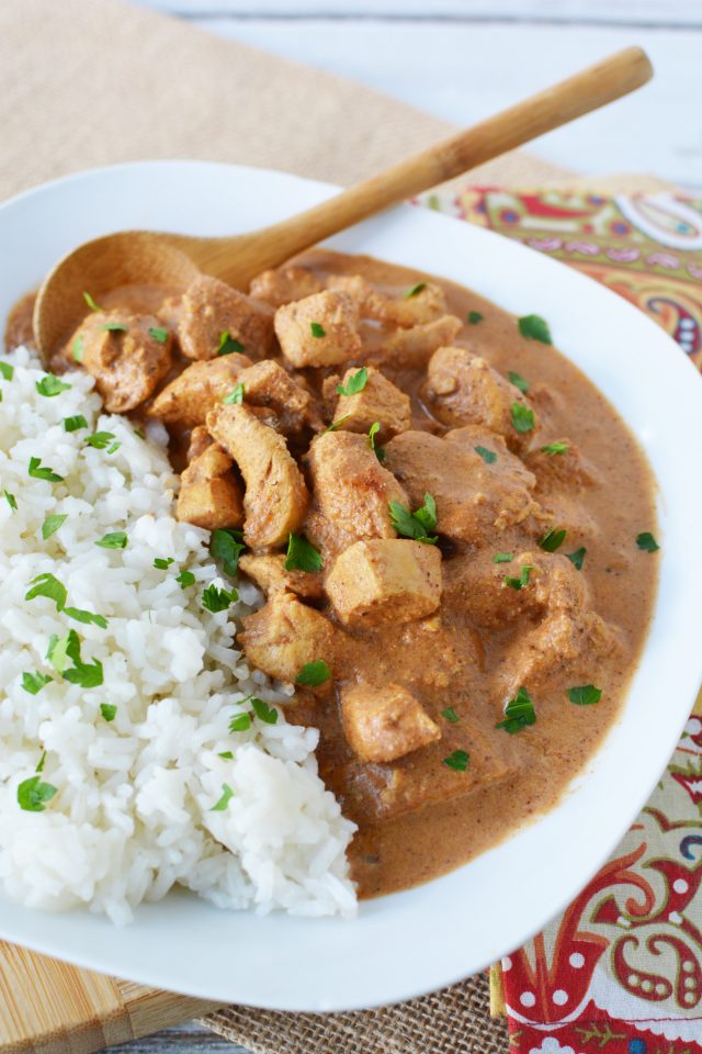 Chicken Tikka Masala on a plate with rice