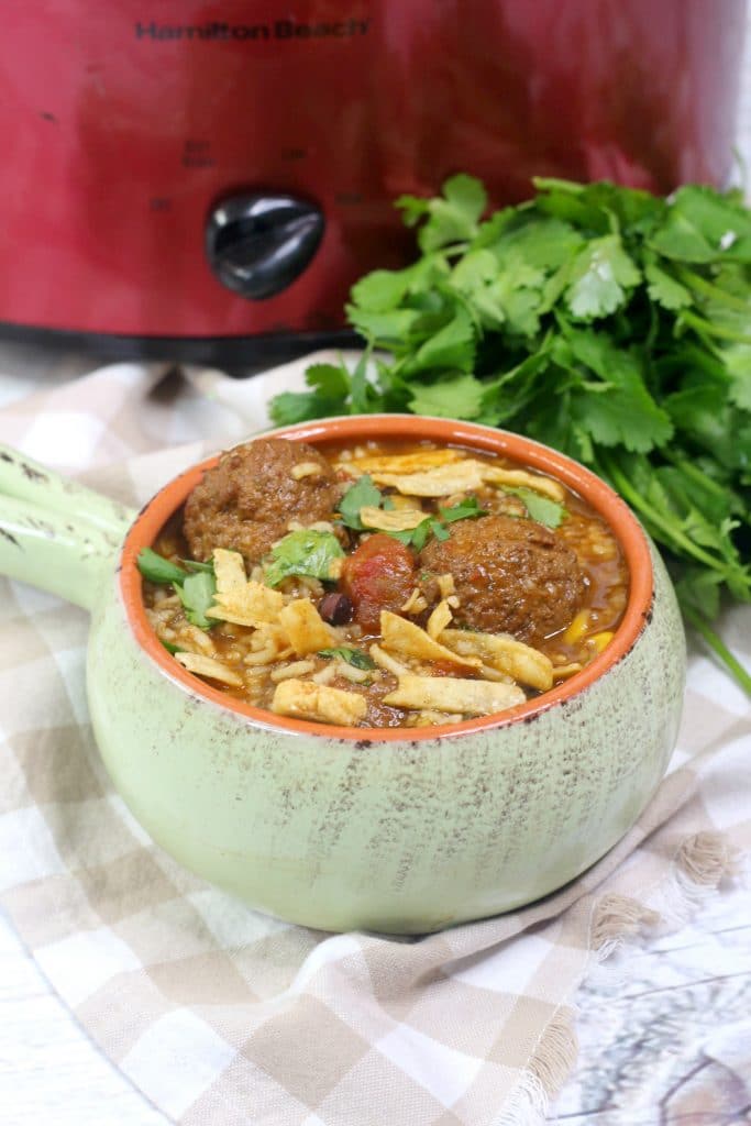 Slow Cooker Tex Mex Meatball Soup - Ripped Jeans & Bifocals