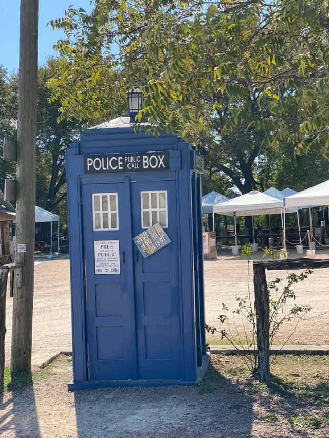 Blue Police Box at Salt Lick BBQ in Driftwood TX