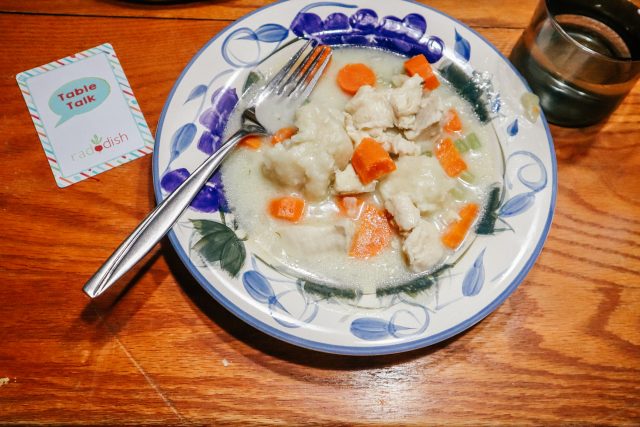 Chicken and dumplings on a plate