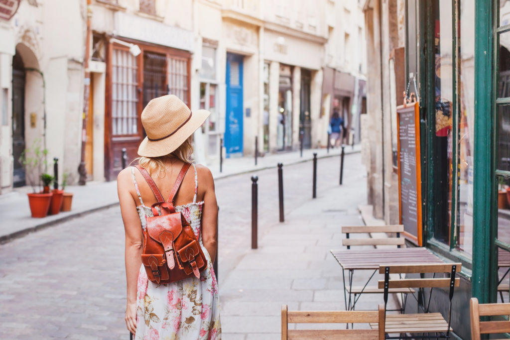 Solo travel traveler walking in the city.