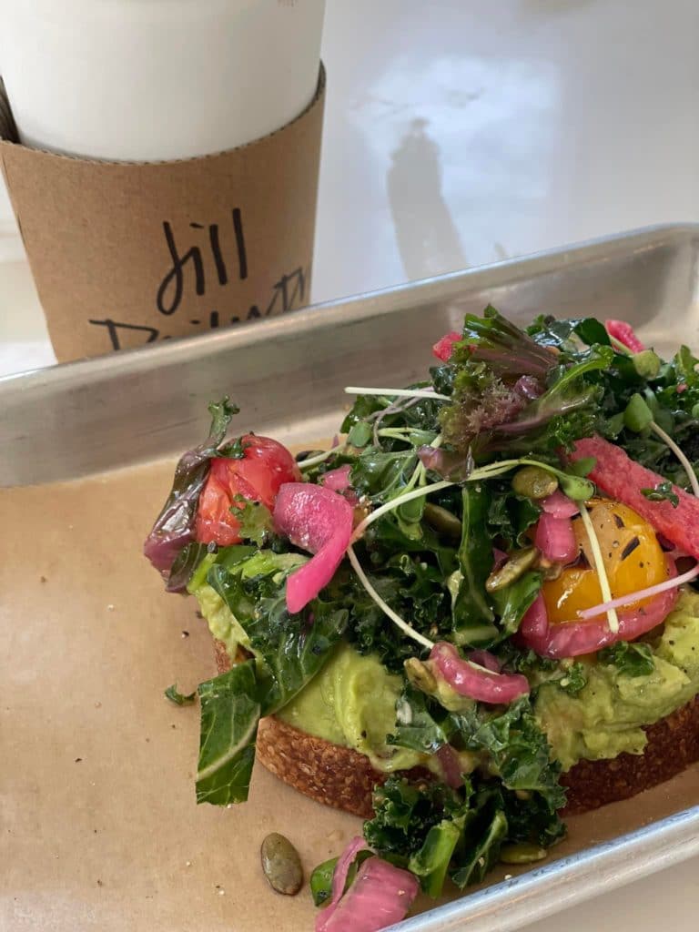 coffee and avocado toast at caliche coffee