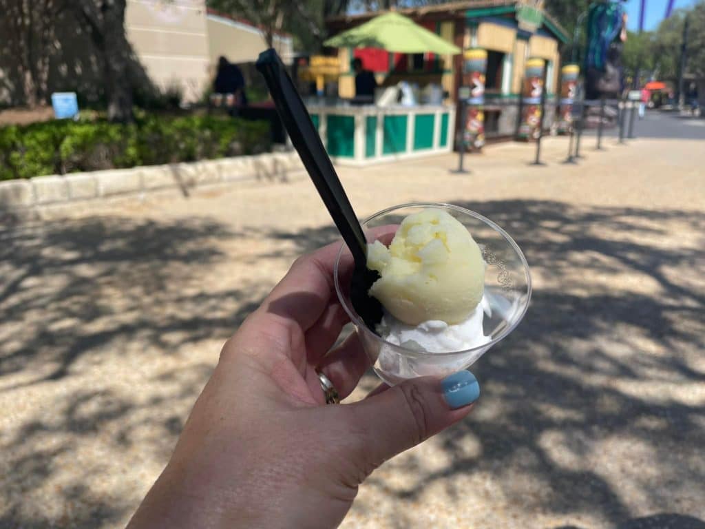 SeaWorld San Antonio Seven Seas Food Festival Plant Based Options pina colada sorbet