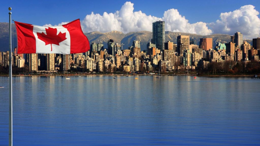 Canadian city with Canadian flag.