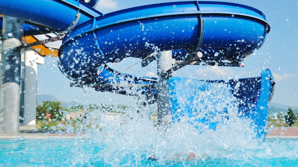 Water Slide At Water Park.