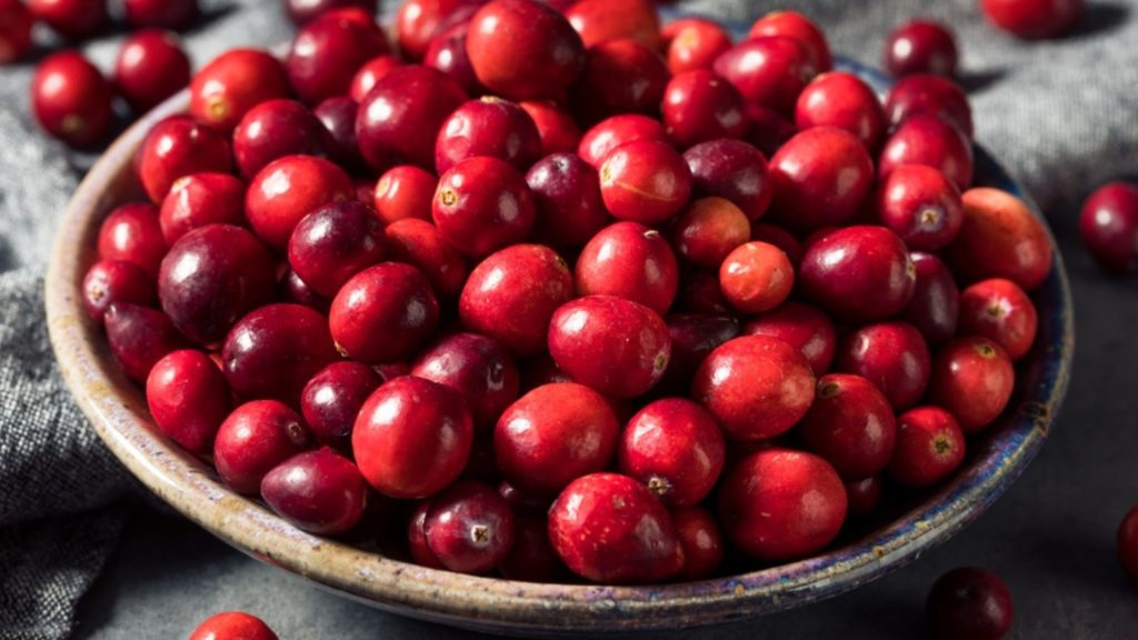 Bowl of cranberries.