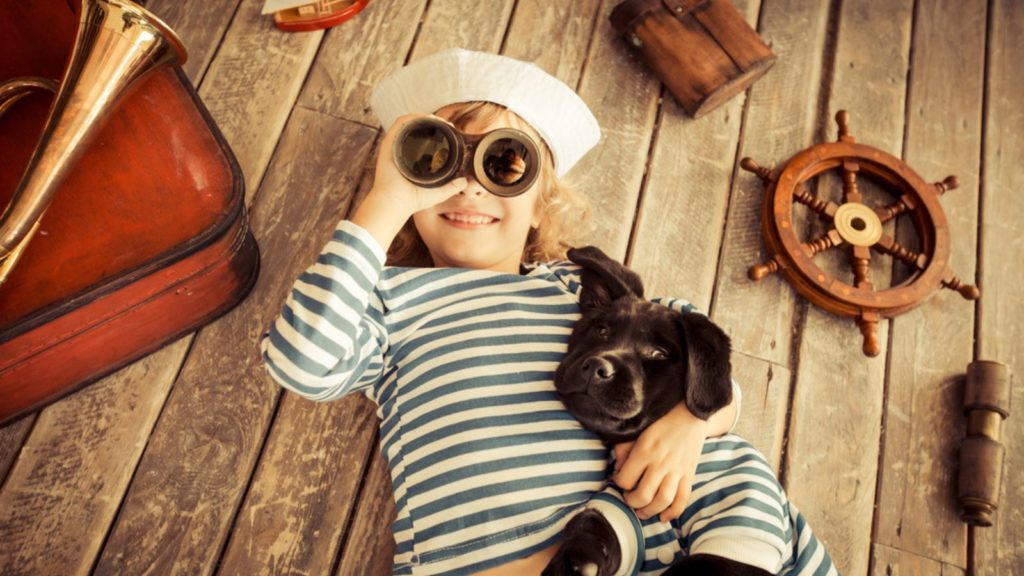 Child in nautical attire.