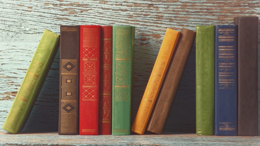 Books on a shelf.