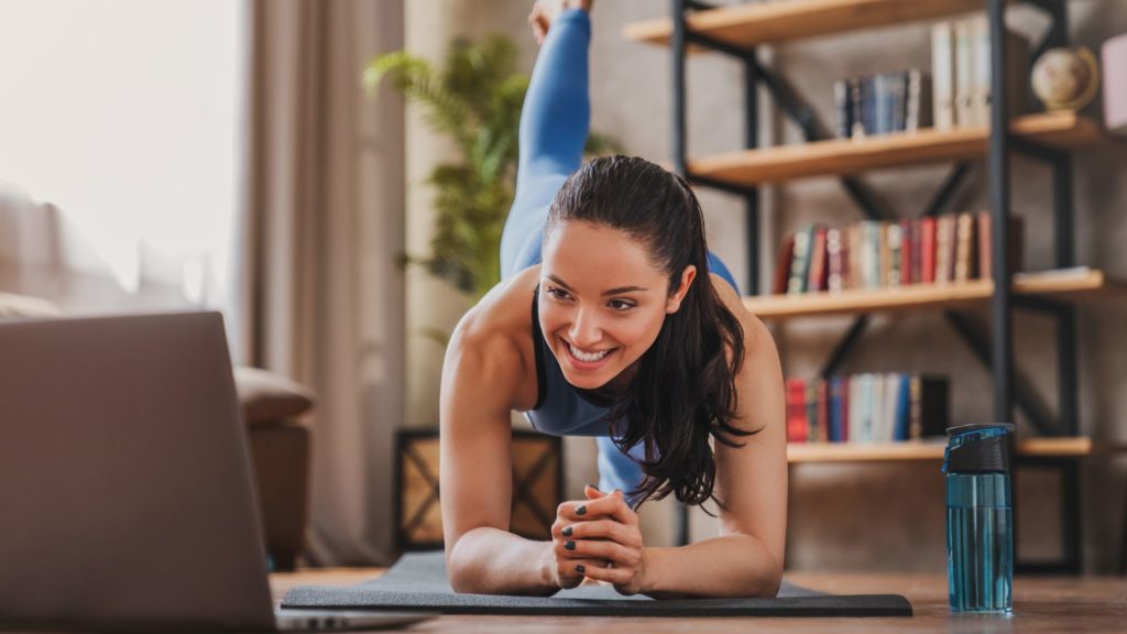 Woman working out at home.